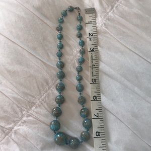 Gorgeous blue glass bead necklace w/ gold flecks !